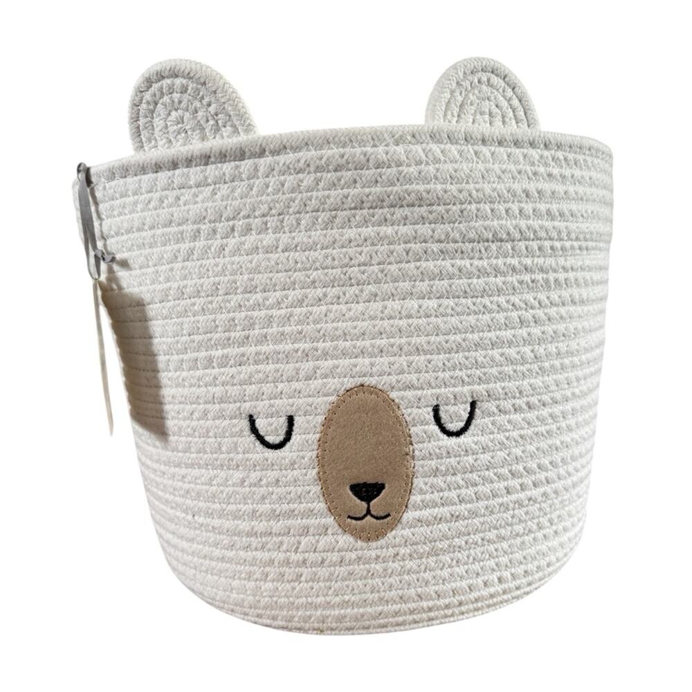 Medium Coiled Rope Round Basket Sleepy Bear Cream Cloud Island 12”x12”x11 1/2”